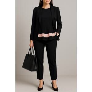 Ann Taylor Career Color Block Quiet Luxury Black Pink Peplum Blouse Top L NWT